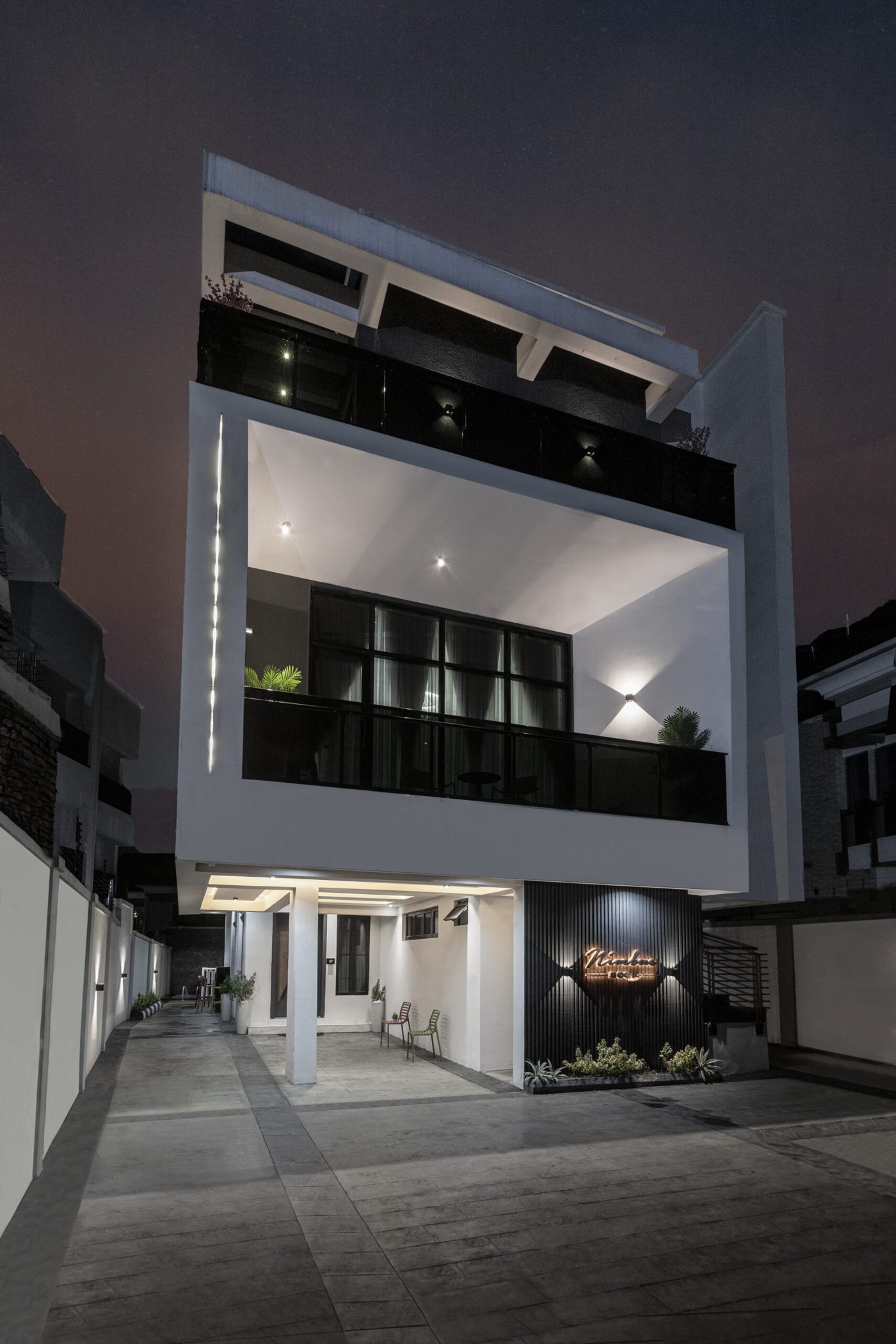 Nimbus Nook Apartments building in Ikeja GRA at night